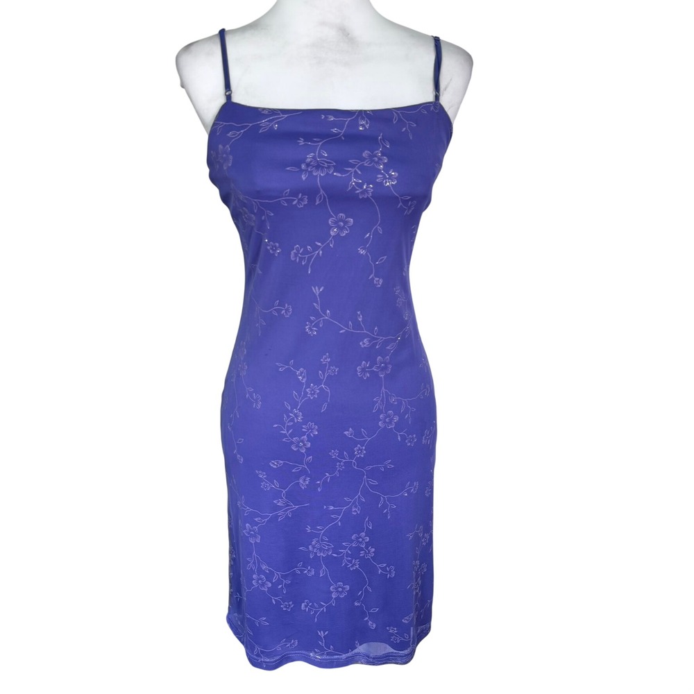 CITY TRIANGLES Women Medium Vintage 90s Purple Glitter Floral Bodycon Midi Dress